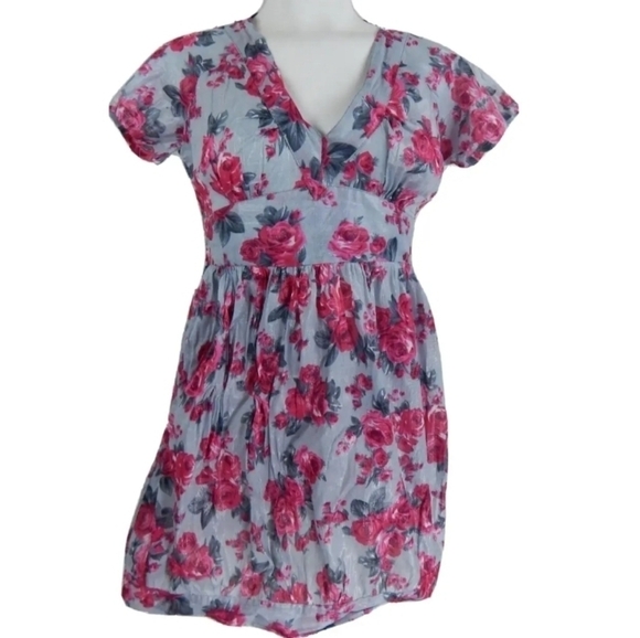 Desigual Gray Rose Floral Shimmer Dress - Picture 1 of 4